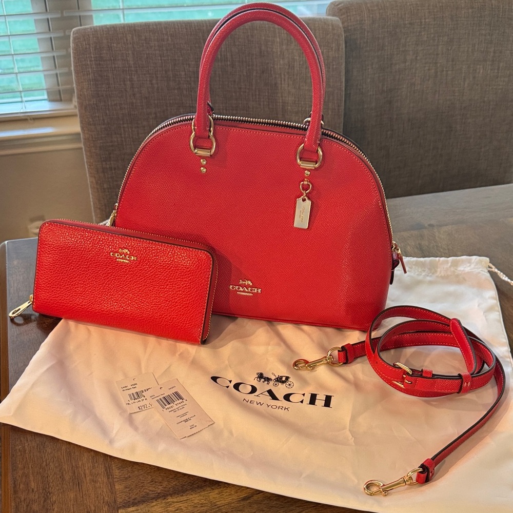 Coach Vibrant Miami Red Katy Satchel and Wallet Set